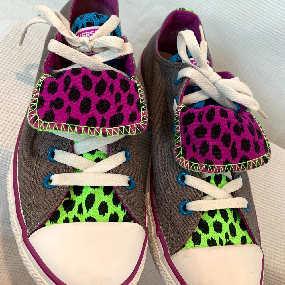 Converse Junior 5 Chuck Taylor All Stars Double Tongue Low Top Gray Neon Animal